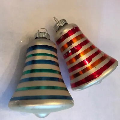 Buy Vintage Shiny Brite Striped Bell Glass Christmas Ornaments, Set Of 2 • 20.84£