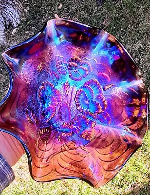 Buy Imperial Purple 9  Carnival Glass Pansy Bowl Electric Color And Iridescence • 122.34£