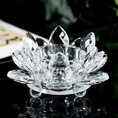 Buy Crystal Glass Lotus Flower Candle Holder Candlestick Home Decor Tea Light UK • 9.96£