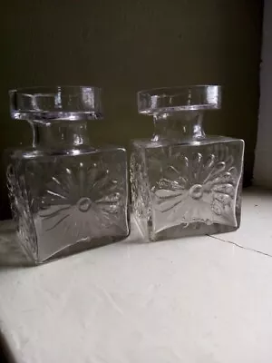 Buy  Dartington Glass  Pr.Square Daisy Candle Holders Clear Frank Throwers FT60 £20 • 20£