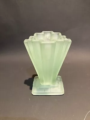 Buy Bagley Art Deco 4  Frosted  Glass Green Vase • 16.99£