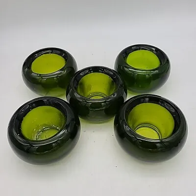 Buy 5 Heavy Glass Candle Holders Olive Green Vintage 1980's • 24.01£