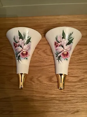 Buy Pair Of 1950s Matching Wall Pocket Vases Braunton Pottery Trumpet Shape 8.75” • 30£