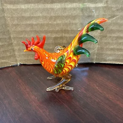 Buy Vintage Artisan Glass Blown Glass Rooster  Mini Figurine Multicolor Farmhouse  • 14.19£