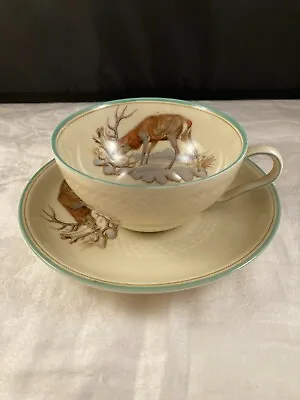 Buy Cup & Saucer, Rosenthal Thomas Ivory China, Bavaria Germany Game Elk In Winter • 9.46£