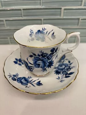 Buy Crown Staffordshire Fine Bone China Cup & Saucer A802 Deep Blue Wildflowers  • 21.13£