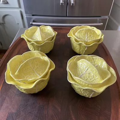 Buy Set Four Bordallo Declan Yellow Cabbage Leaf Individual Soup Bowls Portugal • 120.37£
