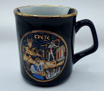 Buy Hand Made In Greece Crete Krete Souvenir 24K Gold Trim Coffee Mug Blue & Gold • 6.17£