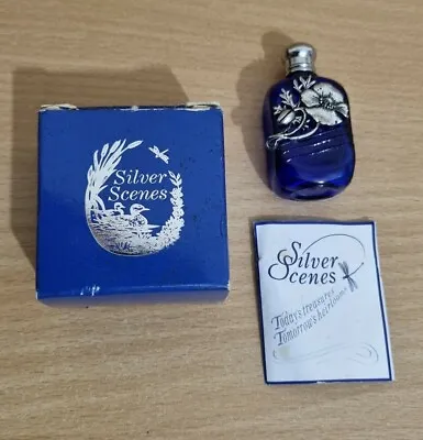 Buy Vintage Silver Scenes Perfume Bottle Blue Glass Silver Plated Flower 2 X1  Boxed • 19.99£