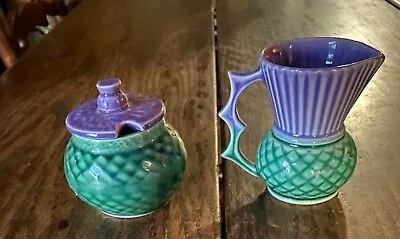 Buy Scottish Thistle Creamer And Condiment Jar - Purple And Green - Pottery • 36.05£