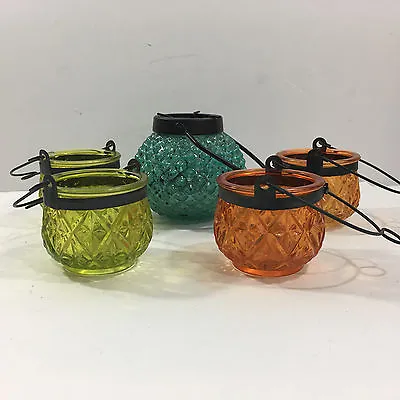 Buy Vintage Colored Glass Candle Holders W Metal Hangers (5Pc, 3  Diameter) • 18.36£