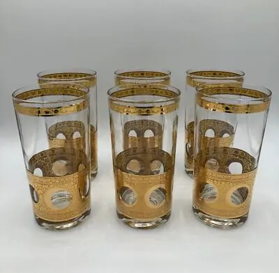 Buy Vintage MCM Culver Antigua Crackle Collins Glass Tumblers 22k Gold Barware USA 6 • 118.54£