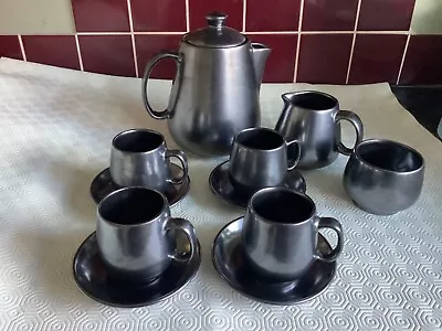 Buy Prinknash Pottery 11pc Gun Metal Grey Ceramic Coffee Set Inc 3pt Coffee Pot VGC • 19.95£