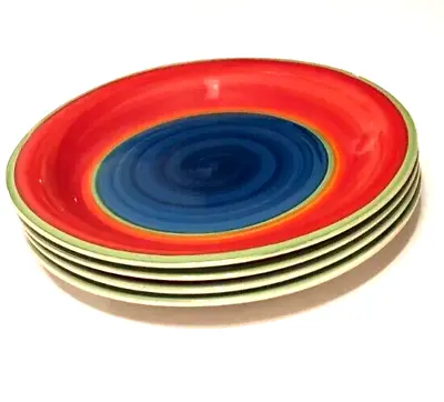 Buy Set 4 Royal Norfolk Red Blue Swirl Circle Retired Vintage Ceramic Dinner Plate • 22.18£
