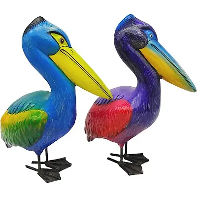 Buy Handmade Signed Pottery Pelican Bird Figurines - 9  Large Bright Colorful Mexico • 49.17£
