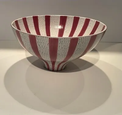 Buy Stig Lindberg Pottery W/Burgundy And White Striped Bowl.  • 481.48£