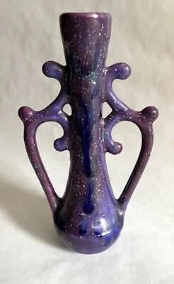 Buy Art Pottery Purple Blue Drip Glaze White Speckles Dual Handle Flower 8  Bud Vase • 17.03£