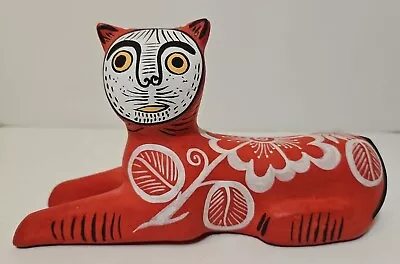 Buy Hand-painted CAT Folkart Mexican Pottery Cat FELINE Red White Blue Yellow 7 X4  • 17.48£