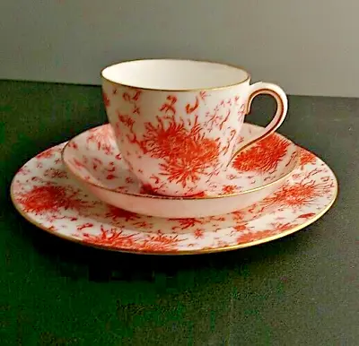 Buy Antique English Royal Crown Derby Trio Tea Cup Saucer Plate Victorian Red 19th C • 44.10£