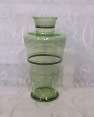 Buy Vintage Art Deco Style Hand Blown Glass Vase With Green & Black Stripes • 14.99£