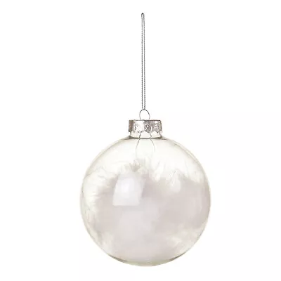 Buy 8cm Clear Glass Bauble With White Feathers Christmas Tree Decoration Remembrance • 4.12£