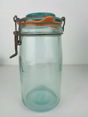 Buy Antique Jar Glass Thick L'Ideal 1L Cover Pot Jam Decoration Déco Vintage • 19.50£