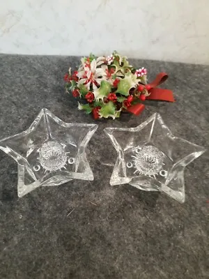 Buy Hazel Atlas 2  Vintage Clear Star Pressed Glass Holiday Candle Holders  • 14.27£