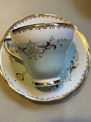 Buy Vintage Sutherland Bone China Cup & Saucer Turquoise Gold Made In England 1930s • 15£