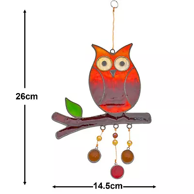 Buy Birds Owls Colourful Light Glass Effect Hanging Suncatcher Kitchen Garden Mobile • 6.65£