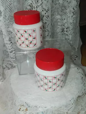 Buy 2 X Vintage  Milk Glass Storage Containers Red/Green Decoration Screw Lid  1980s • 7.79£