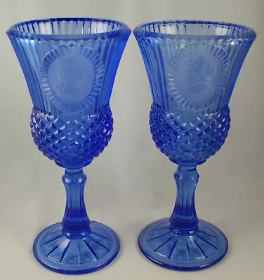 Buy Fostoria George & Martha Washington Cobalt Blue Goblets Avon 1976 • 8.64£