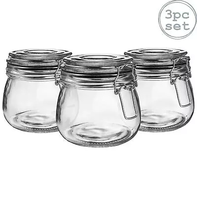 Buy 3x Glass Storage Jars Vintage Food Preserving Container 500ml Black Seal • 12£