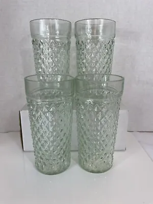 Buy Anchor Hocking Quilted Diamond Tumblers 12 Oz Vtg Drinking Glasses Green Tint • 17£