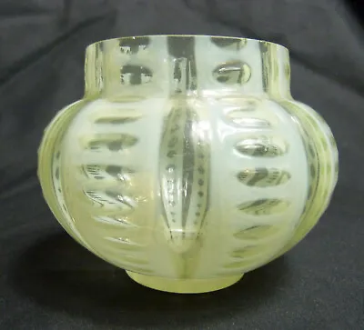 Buy Opalescent Uranium Vaseline Glass Vase Art Deco Bohemian Acid Cut Back • 49£