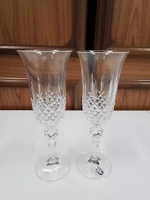 Buy Pair Of Bohemia Cut Glass Crystal Champagne Flutes • 8£