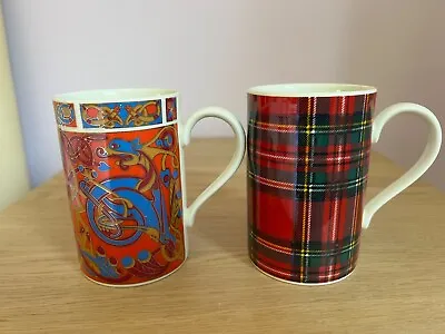 Buy Dunoon Stoneware Mugs X 2: Royal Stewart Tartan & Iona Designs VGC • 6.40£