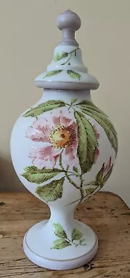 Buy Antique Opaline  Glass Vase And Cover Handpainted Roses And Leaves 15.5in Ht. • 14.99£