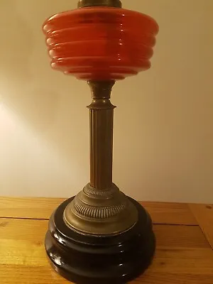 Buy Original Victorian Duplex Lamp With Cranberry  Ruby Facet Cut Glass Oil Lamp • 60£