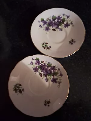 Buy Vintage Queen Anne 2 X Spare Tea Saucer Bone China Violets Flowers Gold Trim • 2.50£