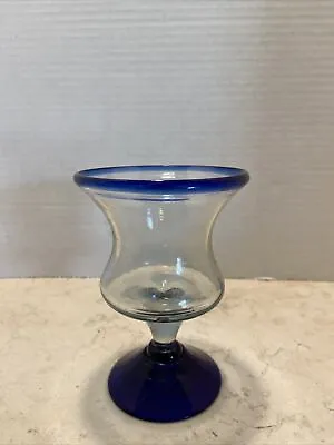Buy  Mexican Hand Blown Glassware Cobalt Blue Rim Water Wine Glasses • 19.27£