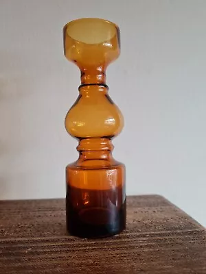 Buy Mid Century 60's 70s Amber Art Glass Cogg Vase Scandi Riihimaki Finland Style • 7.99£