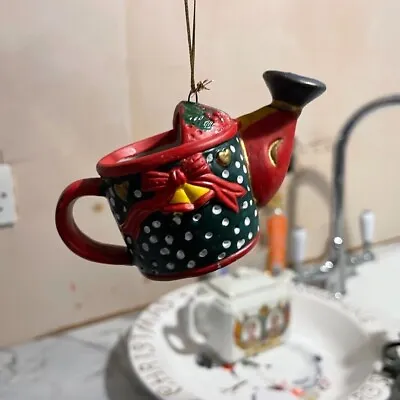 Buy Christmas Watering Can Tree/table Decoration - Handpainted, Santa And Bells • 4.95£