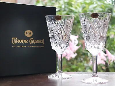 Buy Tyrone Crystal Blarney White Wine Glasses Pair Vintage Mint In Box • 50£