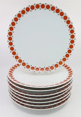 Buy MCM Thomas Germany Pinwheel Medallion Orange Sunburst Set Of 8 Dinner Plates • 107.23£