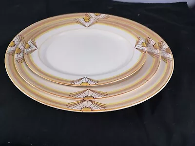 Buy Set Of Three Art Deco Meat Plates Solian Ware Sun-Ray Pattern 8984 Soho Pottery • 30£