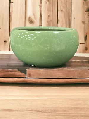 Buy Ceramic Plant Pot Ice Cracked Green Planter Round Bowl Indoor Flowerpot 15 X 8cm • 10.99£