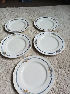 Buy Grindley Blue Flowered Dinner Plates X5  One Slightly Faded  10 Inches • 4£