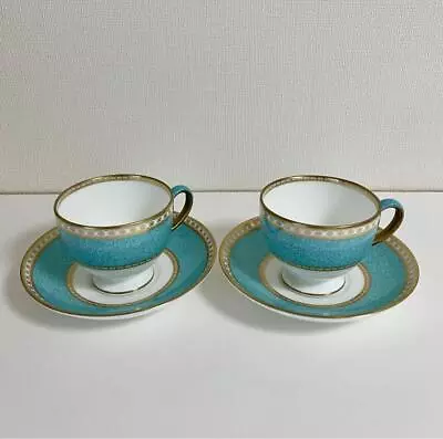 Buy Wedgwood Ulander Powder Turquoise Cup & Saucer Pair Set Tableware Unused • 156.48£