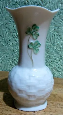 Buy Vintage Small Belleek Shamrocks Design Porcelain Vase Collectable/Ireland • 2£