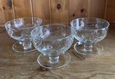 Buy 3 Vintage Cut Glass Sundae Dishes Footed Bowls Fruit Dessert Trifle • 10.99£
